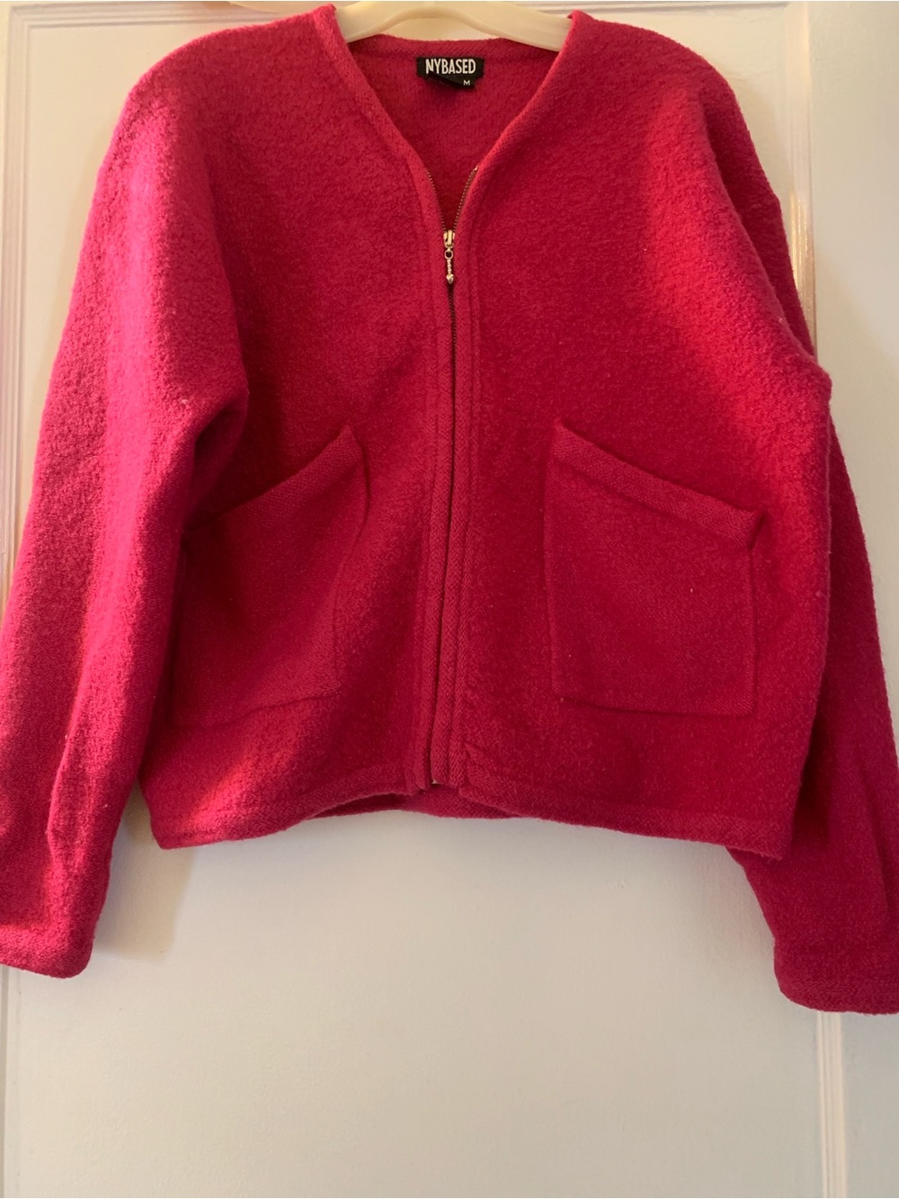 NYBASED FUCHSIA Pink WOOL Zip Front Cozy Jacket Blazer Sz M